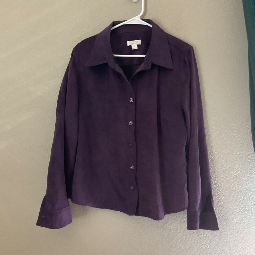 Christopher & Banks Purple Faux Suede Button Down Shirt  XL Long Sleeve Top